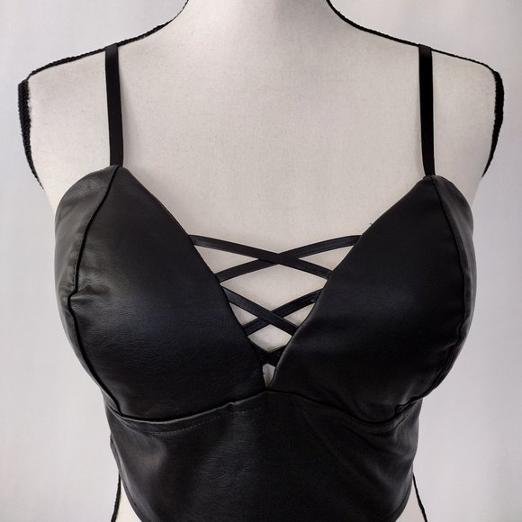 Like an Angel Black Vegan Leather Bustier Crop Top - Picture 8 of 11